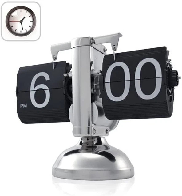 Orologio Vintage Flip Clock Da Tavolo Scrivania Casa Lavoro Retro Elegante Nero