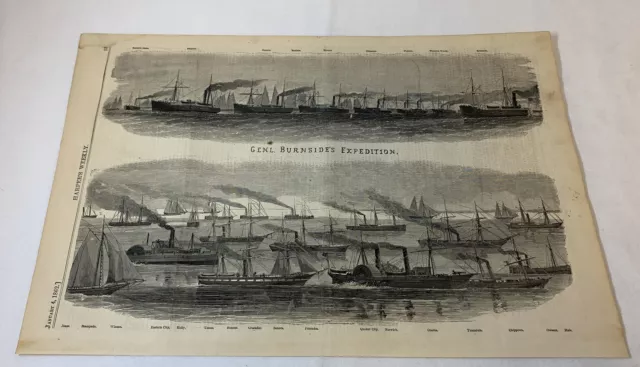 1862 magazine engraving~11x16 ~GENERAL BURNSIDE'S EXPEDITION