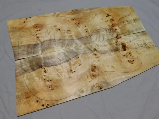 Poplar Burl Drop Top -Bookmatched 505x345-280x9.5mm  4A  #F312 Luthier Tonewood