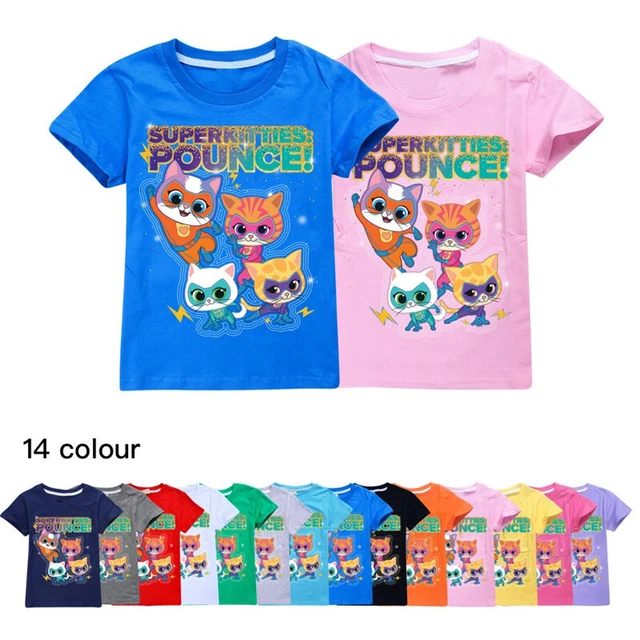 Nuova T-shirt top SuperKitties ragazzo ragazza casual maniche corte 100% cotone bambini