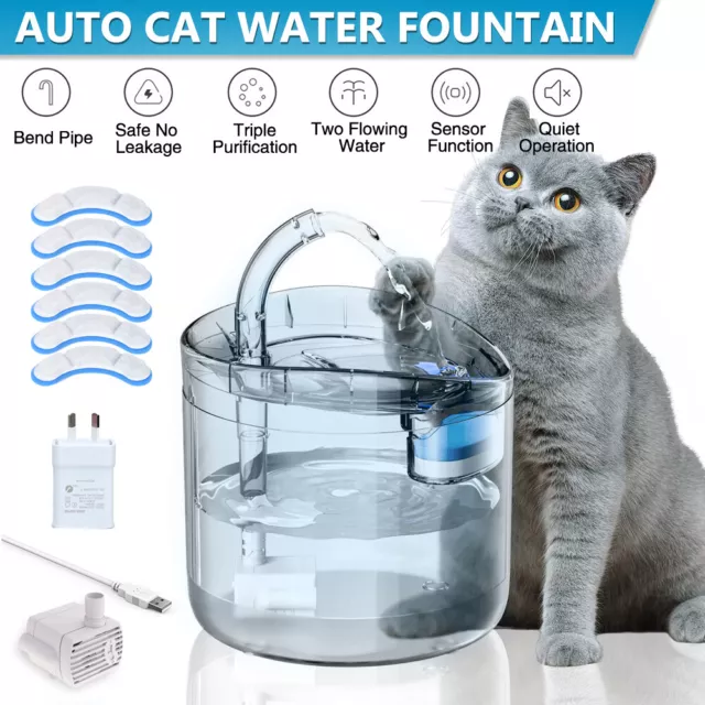 2L Automatic Electric Pet Water Fountain Dog Cat Drinking Dispenser Filter AU