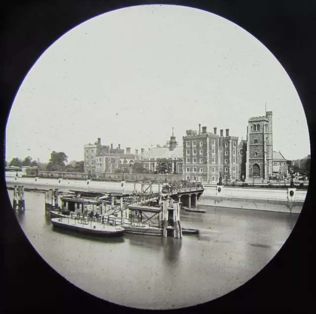 Glass Magic Lantern Slide LAMBETH PALACE FROM SUSPENSION BRIDGE C1890 LONDON