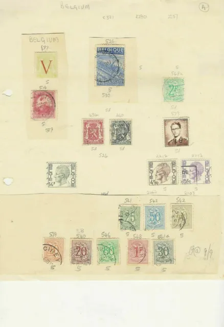 An old Album page of Belgium Stamps written up SG no and Value from 1960's (A458