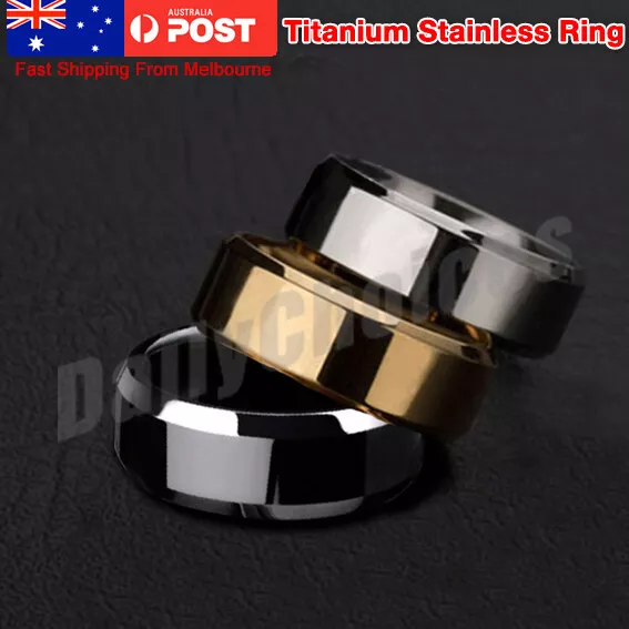 Titanium Stainless 8mm Polished Center Men Women Wedding Band Comfort Ring AU