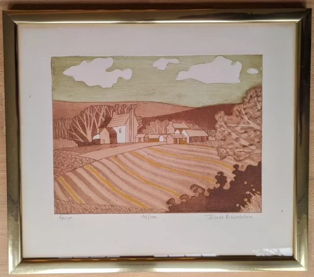 John Brunsdon etching "Farm" signed limited edition (43/100) 30x22.5 c1979