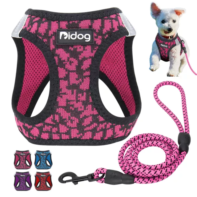 Reflective Step In Dog Harness and Lead set Adjustable Mesh Pet Puppy Vest 2XS-L