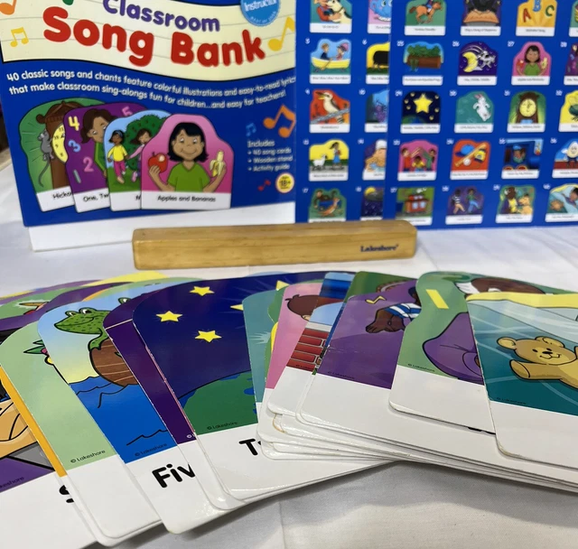 LAKESHORE CLASSROOM SONG Bank - 40 Song Cards Wood Stand -No CD