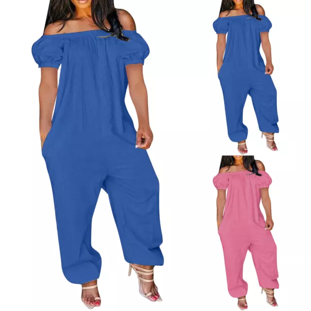 Ladies Rompers And Jumpsuits Women's Comfy Stretch Pull On Off Shoulder High