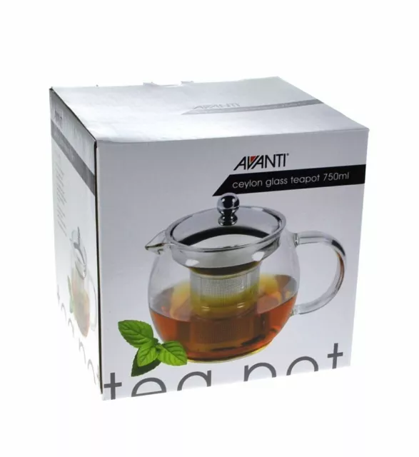 NEW AVANTI CEYLON GLASS TEAPOT Stainless Steel Infuser Tea Pot 4 CUP 750ML