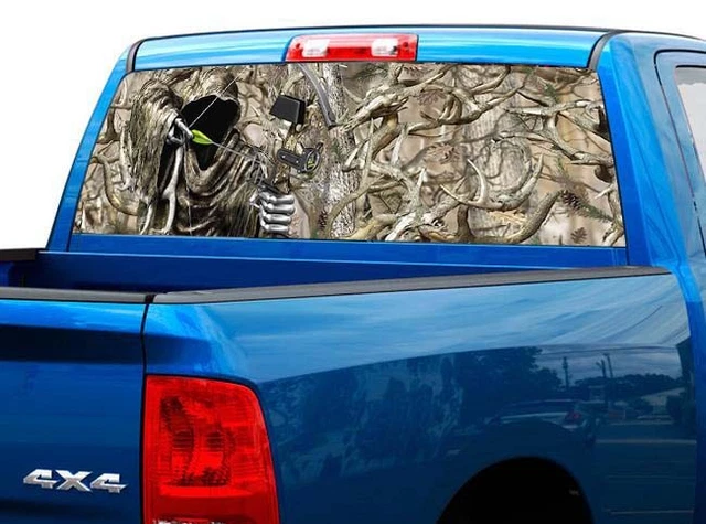 P452 Camo Reaper Bow Hunter Rear Window Tint Graphic Decal Wrap Back Pickup