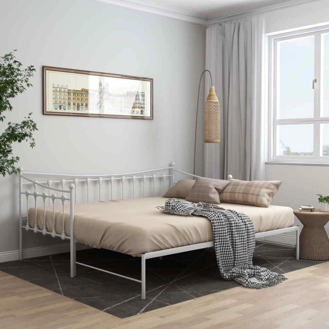 VIDAXL PULLOUT SOFA Bed Frame without Mattress White Metal 90x200 cm £