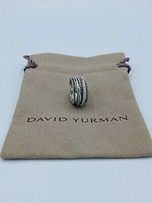 David Yurman Sterling Silver Diamond Crossover Cable Wide Band Ring Size 6