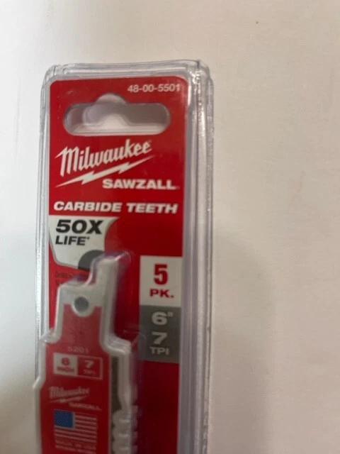 Milwaukee Sawzall Blades 48-00-5501 5pk 6 in 7 TPI The Torch with Carbide Teeth