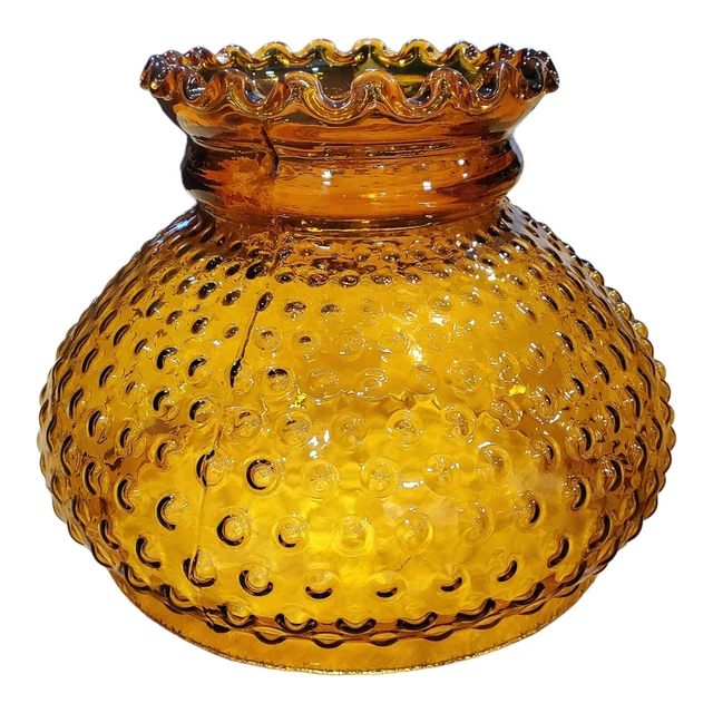 Vintage Amber Hobnail Glass Lamp Shade GWTW Oil Lamp Student Lamp 7" Fitter