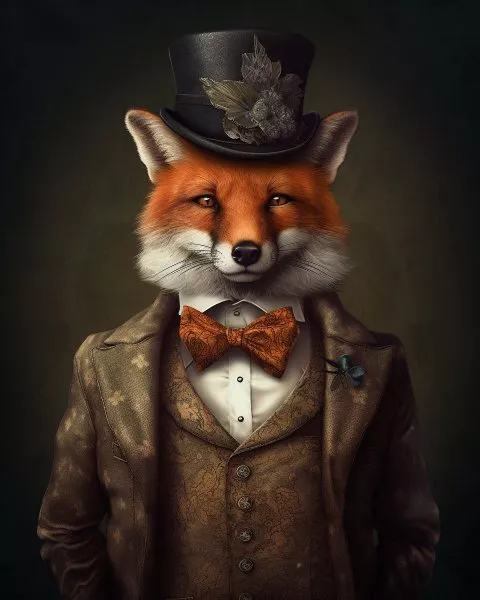 Gothic Victorian Aristocratic Fox Wearing Top Hat Portrait Giclee Print A102
