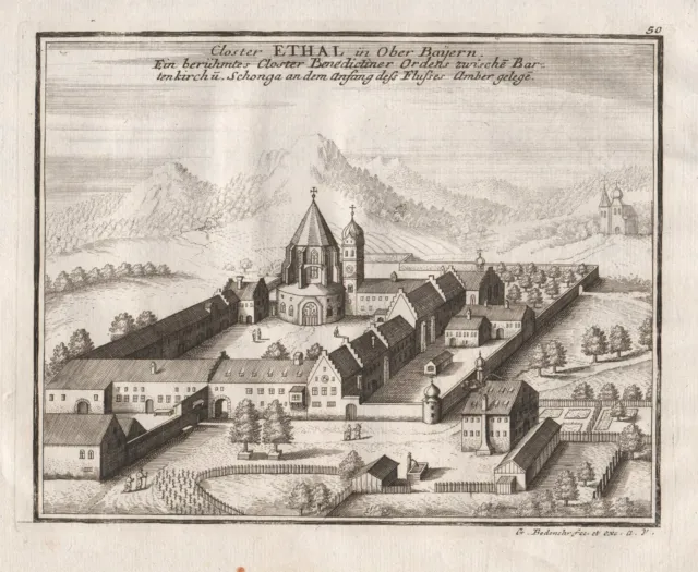 Kloster Ettal Oberbayern Bayern Ansicht engraving Kupferstich Bodenehr 1720