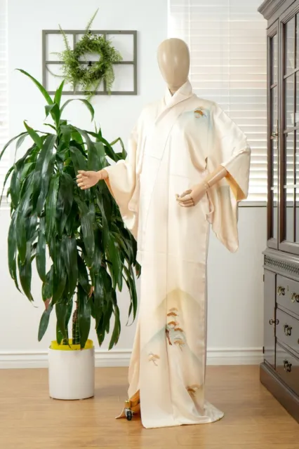 Dear Vanilla Japanese Silk Kimono Women's Robe Gown Authentic Japan Vintage Mint