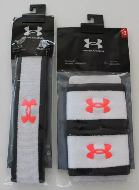 Under Armour Headband & Singlewide Wristbands Set Black/White