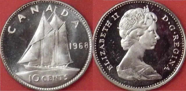 Brilliant Uncirculated 1968 Canada Silver 10 Cents From Mint's Roll