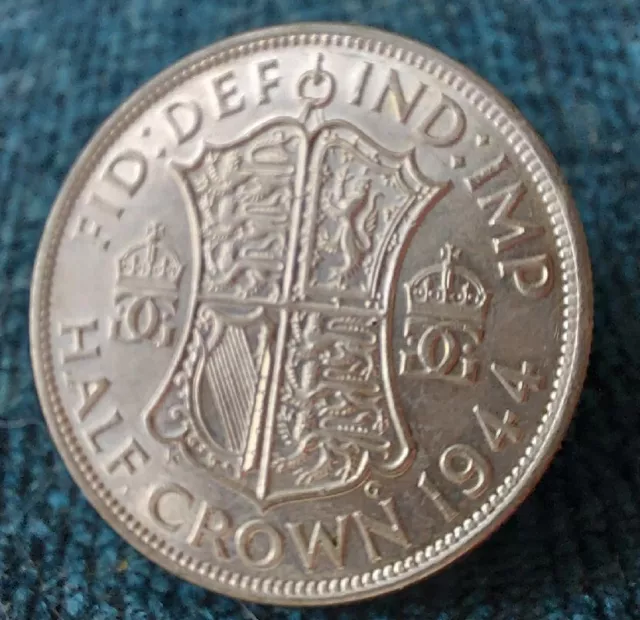 1944 King George VI .500 Fine Silver Half Crown Almost Perfect Condition