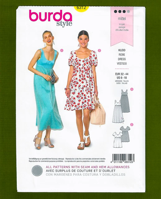 EMPIRE WAISTLINE DRESS Sewing Pattern_Scoop Neck (Sizes 618) Burda