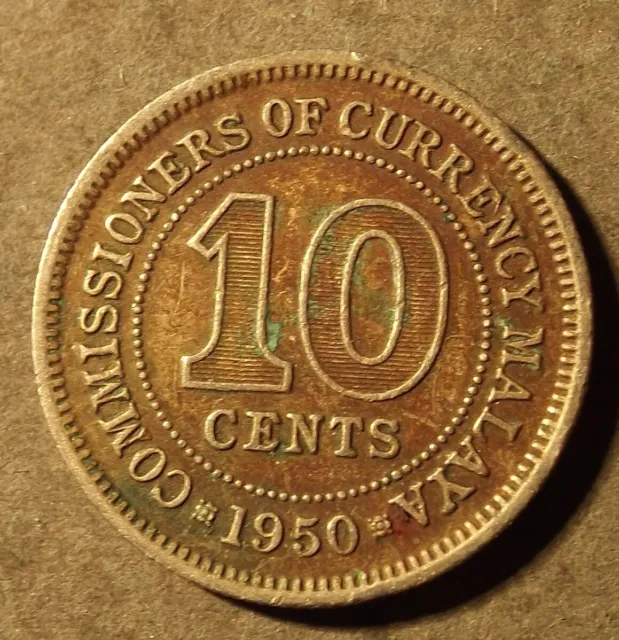 Commissioners Of Currency Malaya 10 Cent Coin Date 1950 Grubby