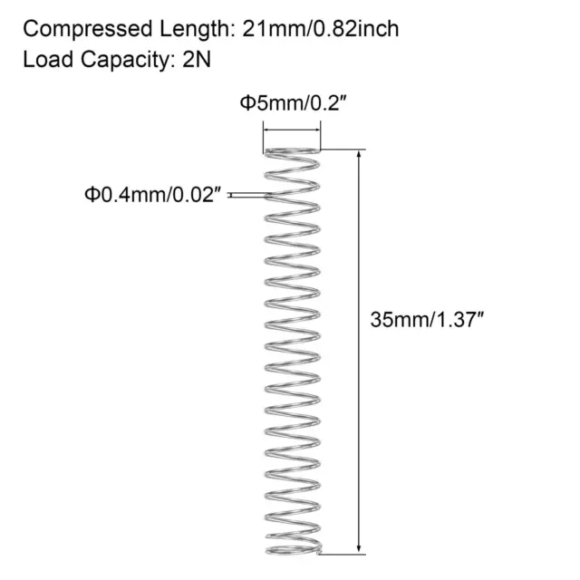Molla Compressione,Acciaio Inox 304,OD 5mm,Dia Filo 0,4mm,35mm Lungo,2N,15pz 3