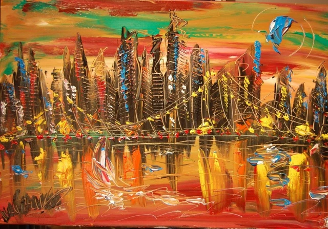 NEW YORK CITY Art Painting Original Oil  Canvas SIGNED KAZAV RT43T4E