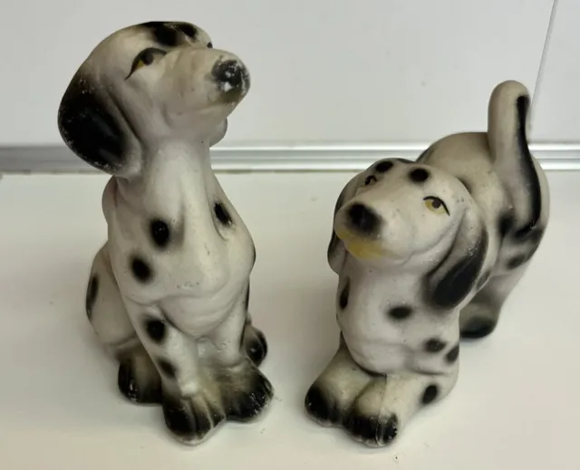Vintage Porcelain Dalmation Figurine Dogs Lot Of 2 Made In China 3” Tall