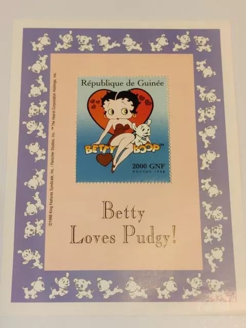 Betty Boop, Guinea, ICS Souv Stamp Sheet 2000 GNF Betty Loves Pudgy