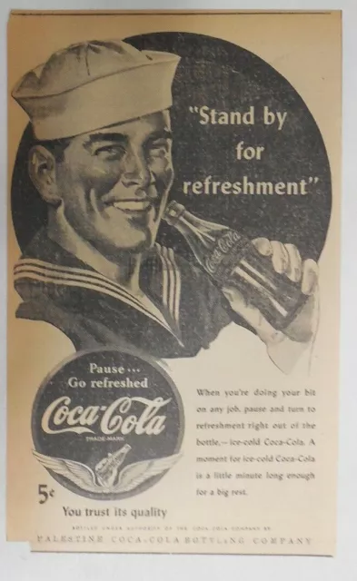 Coca-Cola ad: Sailor Drinking Coca-Cola ~ 6.5 x 10 inches from 1940's