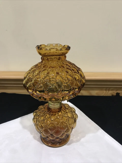 Miniature Amber Glass Diamond Quilt pattern Miniature Oil Lamp Shade 4" base 2