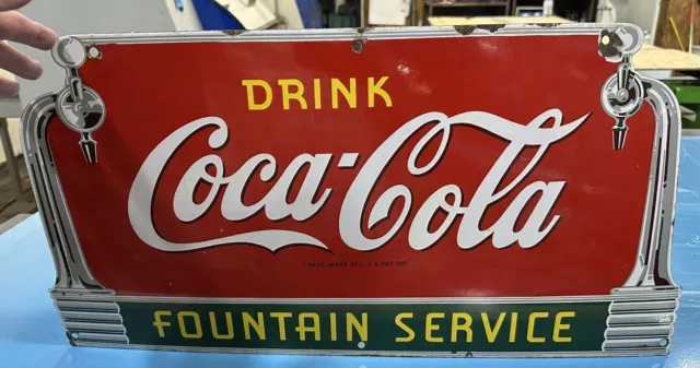 Coca Cola  Porcelain "Fountain Service"  Sign.