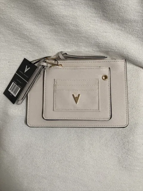 Vanessa Williams Lush Collection Zip Pouch Wristlet Vegan Leather Off White NWT