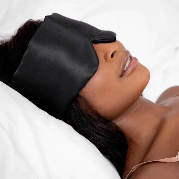 Schlafmaske Herren - Damen Seide Verstellbar Brille Augen Reise Augenbinde Black 19