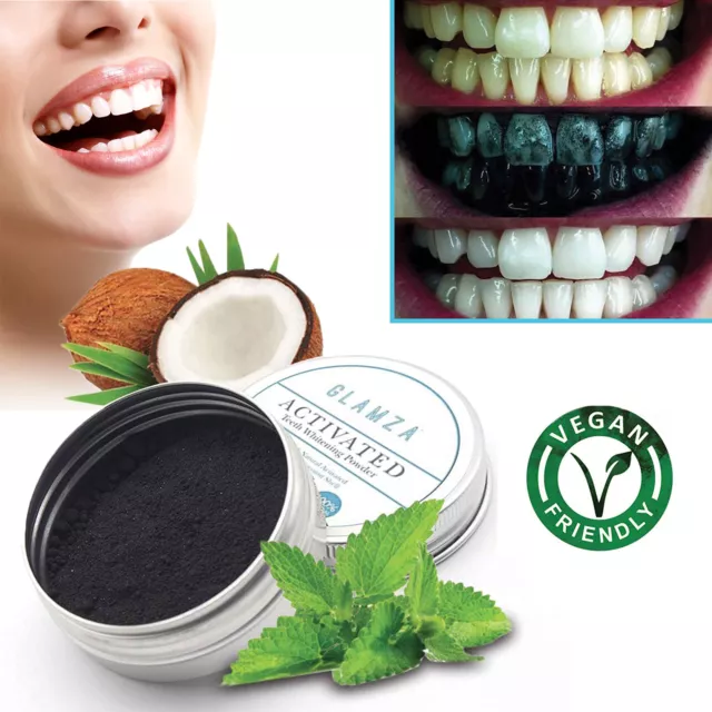 Glamza Carbone Attivo Denti Dente Sbiancante Polvere Cocco Biologico Naturale