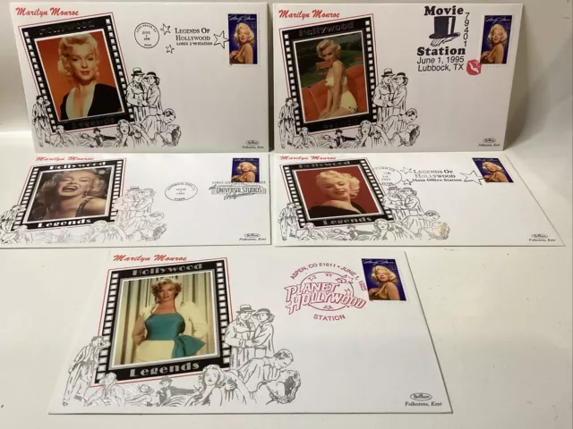 MARILYN MONROE. Hollywood Legends. Set Of 5 First Day Covers. Benham Silks.