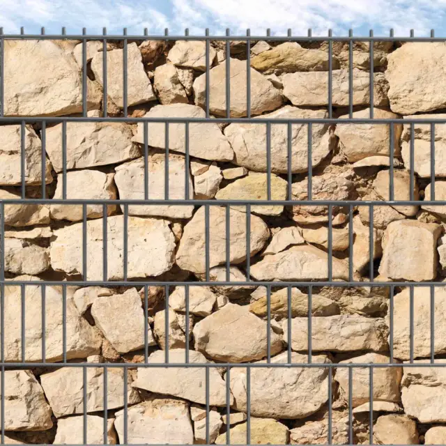 Fotorealistische Sandstein Mauer Ibiza | Bedruckter Zaunsichtschutz | Zaunblende