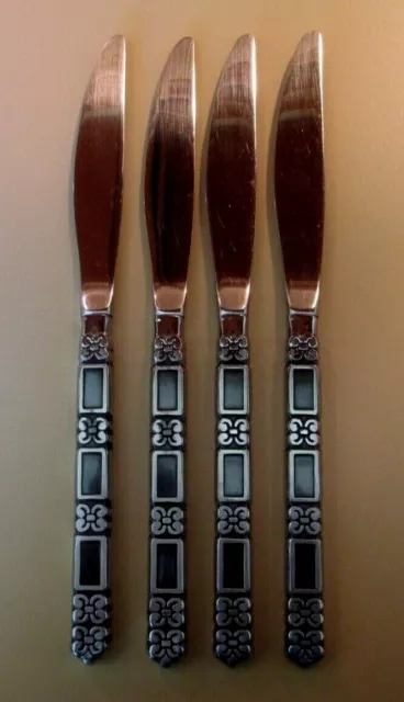 Lot of 4 Oneida Community MADRID Flatware 9 1/4" Dinner Knives Black Accent