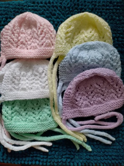 Hand Knitted Beanie Baby Bonnet 0-3 Months Choice Of Colour Handmade New