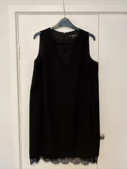 Next Ladies Black Size 14 Dress With Lace V At Front And Around Edge Fully Lined