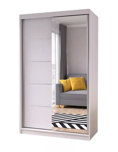 Armoire de chambre 2 miroir portes coulissantes penderie 120cm NOAH05 BLANC