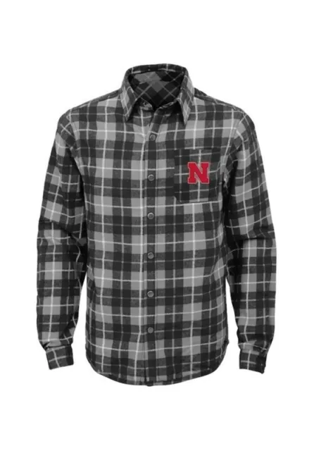 NCAA Nebraska Cornhuskers Plaid Flannel Long Sleeve Shirt Boys S M L XL Black