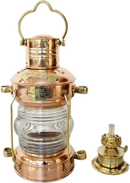 Lampe à Huile Design Ancre En Laiton Et Cuivre - Style Maritime - Faite Main En Inde