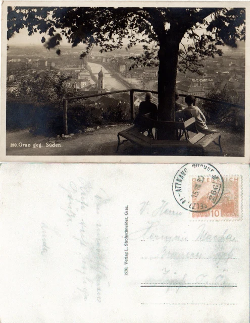 Österreich, Graz Panorama, 1930 m. Bahnpost gebr. sw-AK