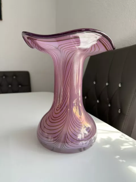 Vase Erwin Eisch Glas Vintage Signiert Eisch '83 Opalinglas Federdekor Glaskunst