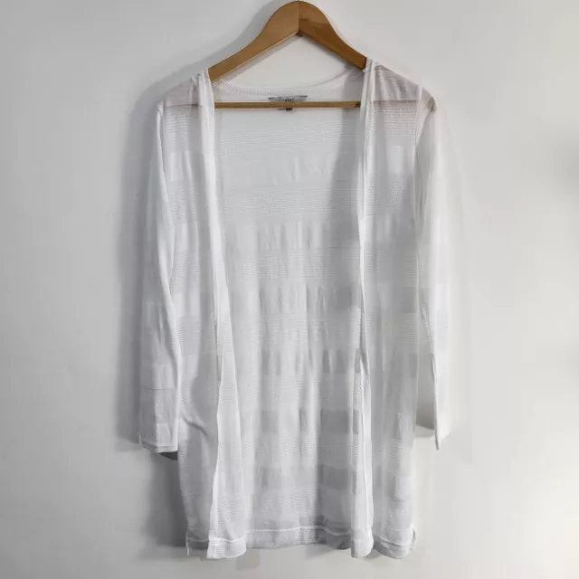 NEXT Extra Fine Knit Summer Cardigan Size 8-UK White Longline Open Front