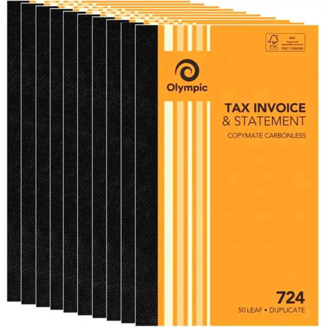 NEW 10 Pack Olympic 724 Tax Invoice Statement Carbonless Duplicate 140870 Bulk