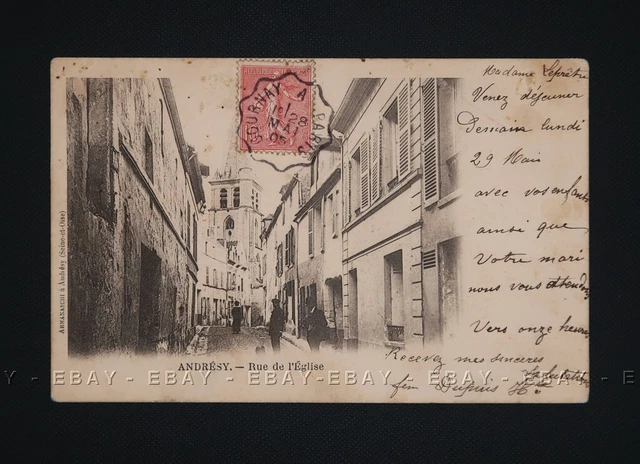 Old 1905 Postcard France Andresy Rue De L'eglise
