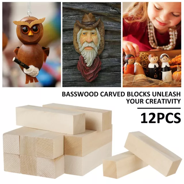 12X Basswood Carving Block Carving Block 3 Sizes Wood Block Natural Soft Wood ⭍
